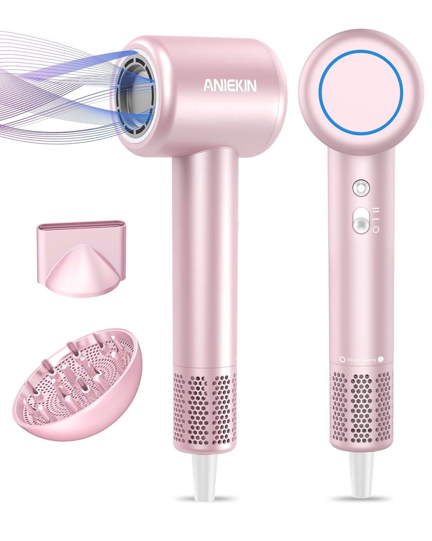Hair Dryer, High-Speed Ionic Low Noise Blow Dryer with Brushless Motor for Fast Drying, Thermo-Control Quiet Compact Hair Blow Dryer with Magnetic Diffuser for Curly Hair for Home Travel Salon