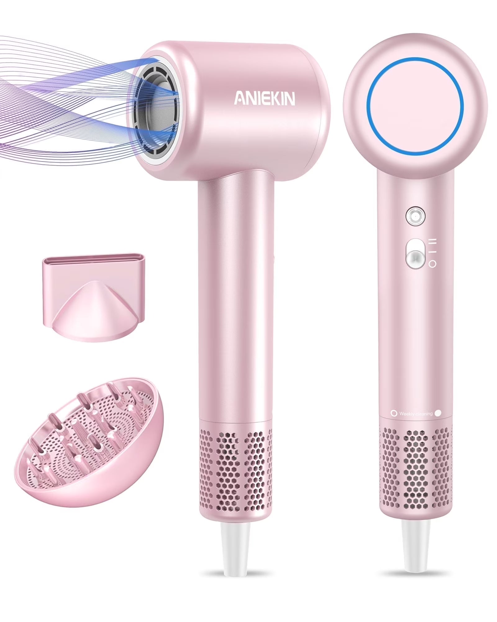 Hair Dryer, High-Speed Ionic Low Noise Blow Dryer with Brushless Motor for Fast Drying, Thermo-Control Quiet Compact Hair Blow Dryer with Magnetic Diffuser for Curly Hair for Home Travel Salon