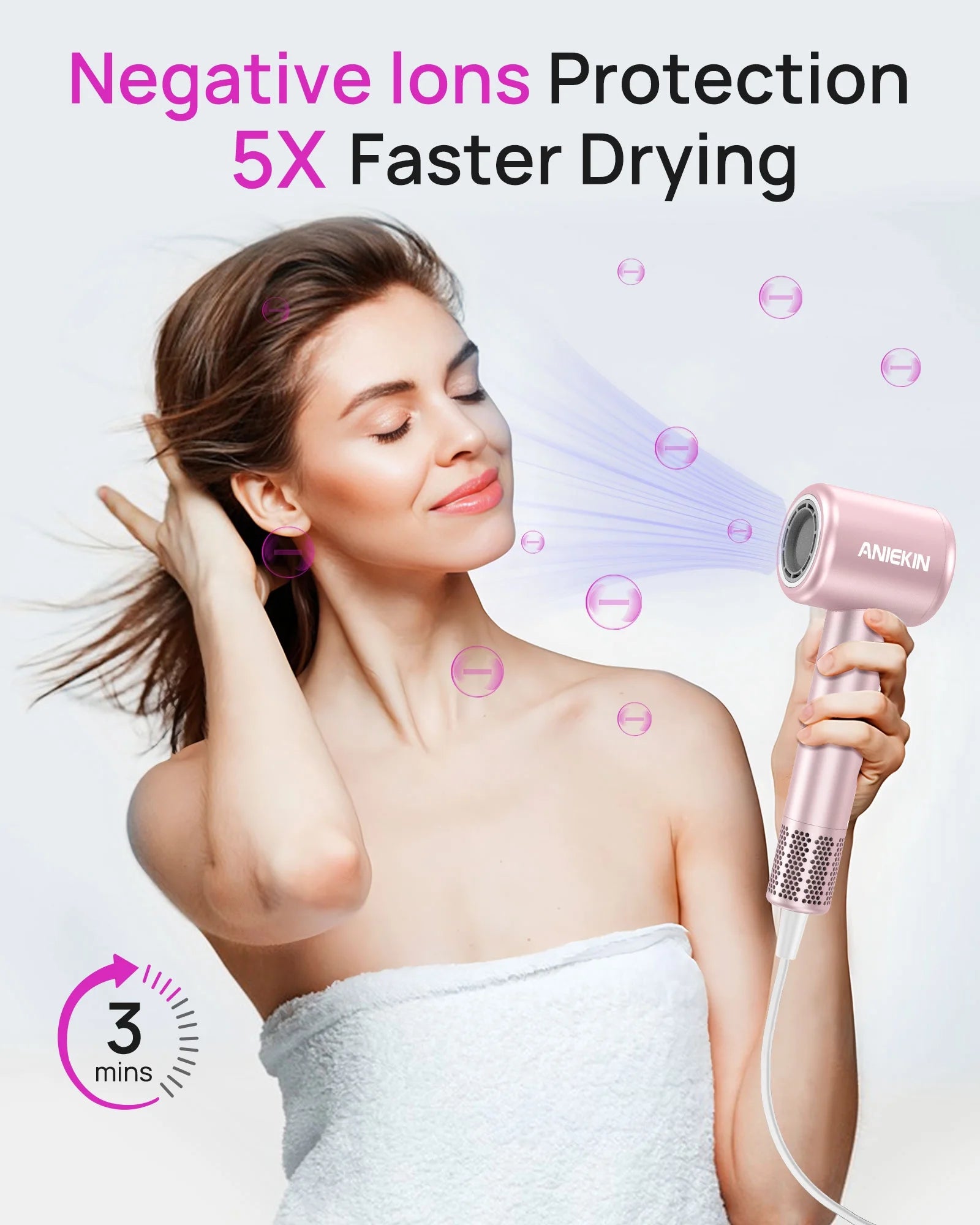 Hair Dryer, High-Speed Ionic Low Noise Blow Dryer with Brushless Motor for Fast Drying, Thermo-Control Quiet Compact Hair Blow Dryer with Magnetic Diffuser for Curly Hair for Home Travel Salon